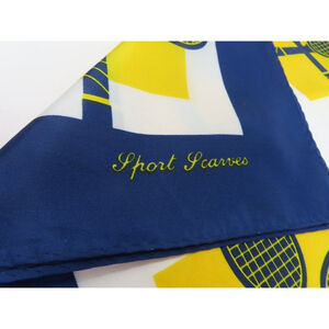 Sport Scarves 27" Square Scarf Blue Yellow TENNIS RACKETS Vintage ’70s